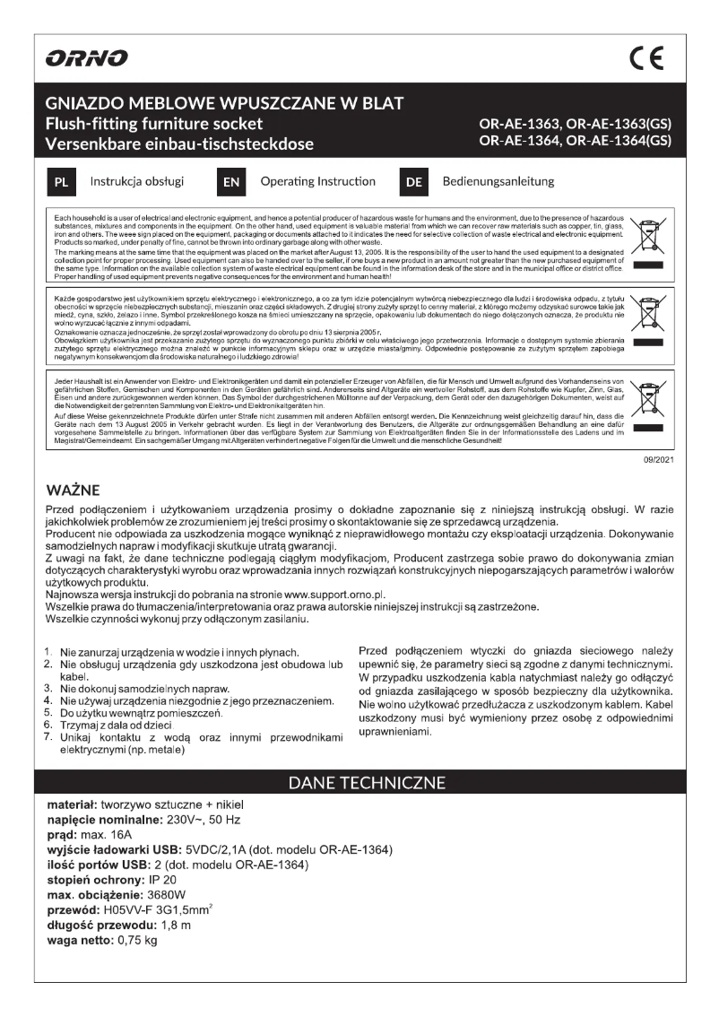 Image de la première page du manuel de l'appareil OR-AE-1363