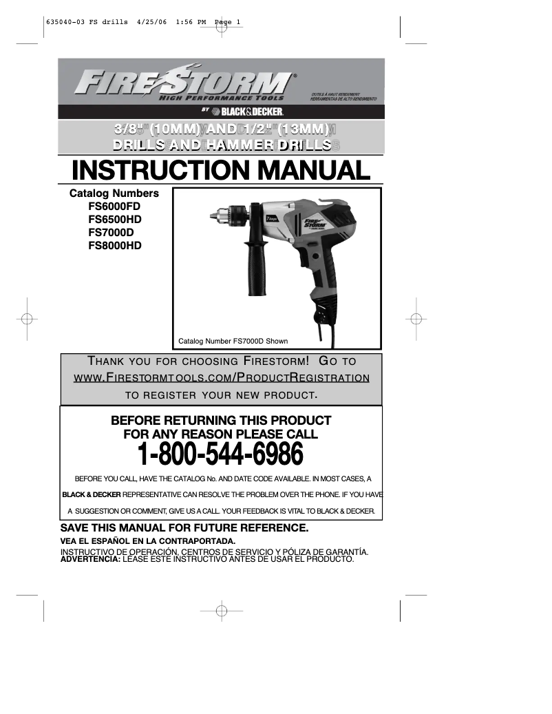 Page 1 de la notice Manuel utilisateur Black & Decker FS7000D