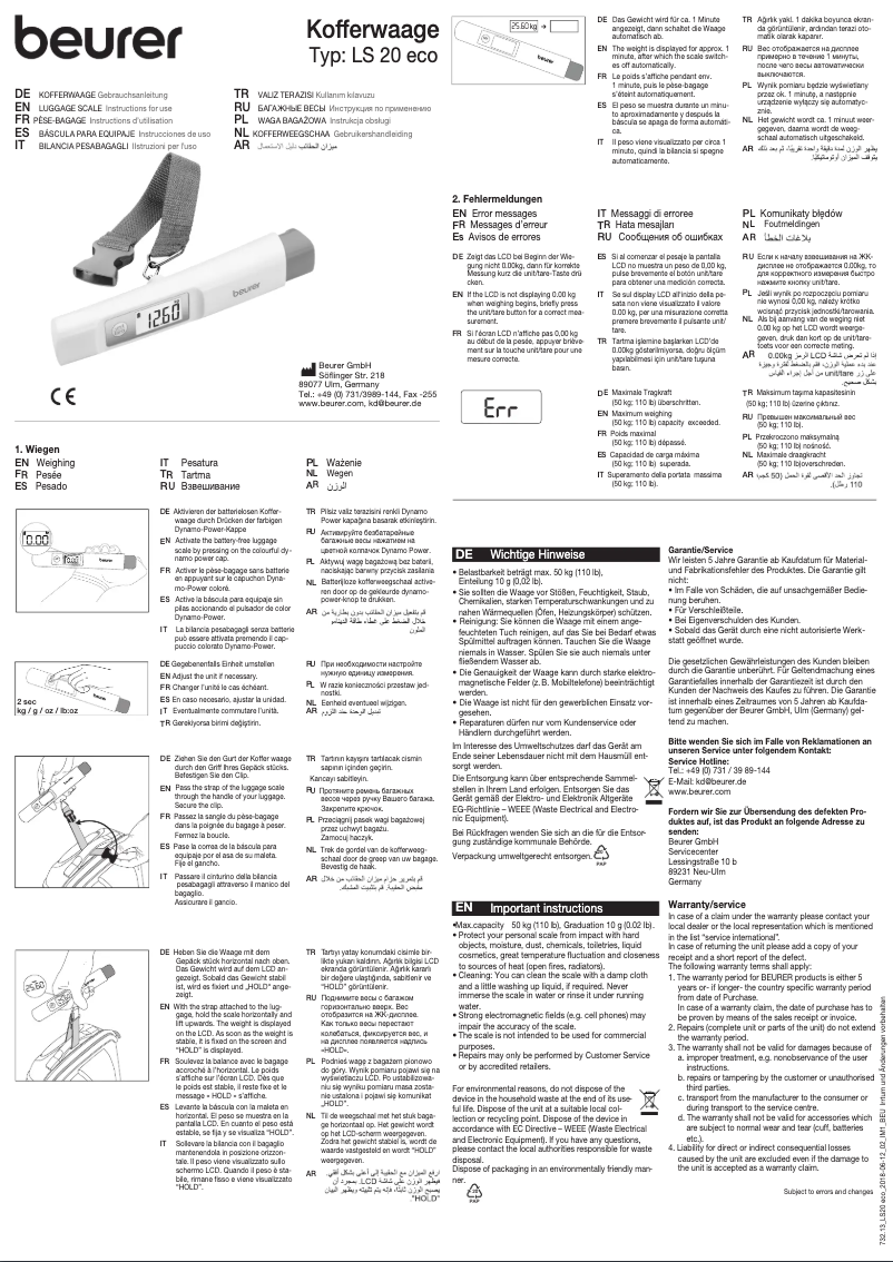 Página 1 del manual Manual de usuario Beurer LS 20