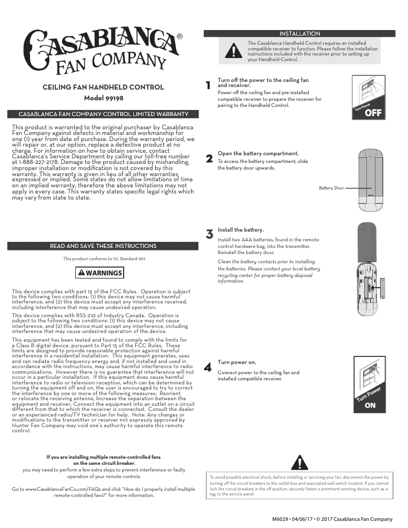 Page 1 de la notice Manuel utilisateur Casablanca 99198