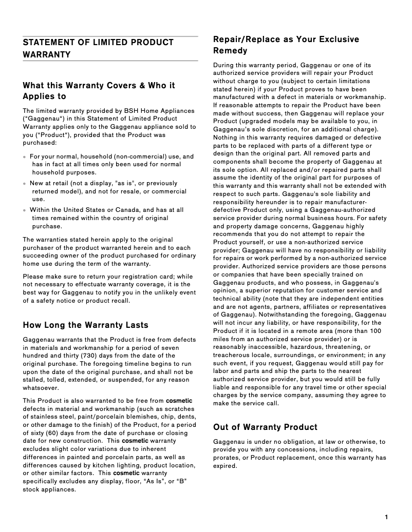 Page 1 de la notice Mode d'emploi Gaggenau DF480700