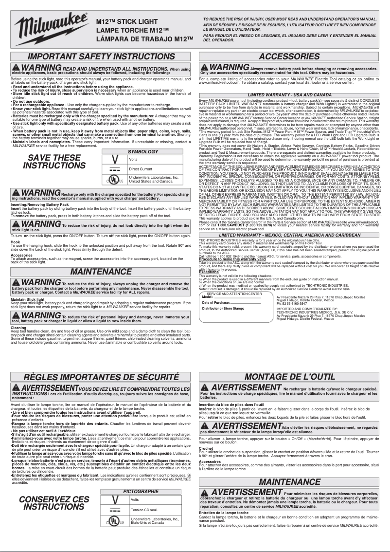 Page 1 de la notice Manuel utilisateur Milwaukee 2351-20