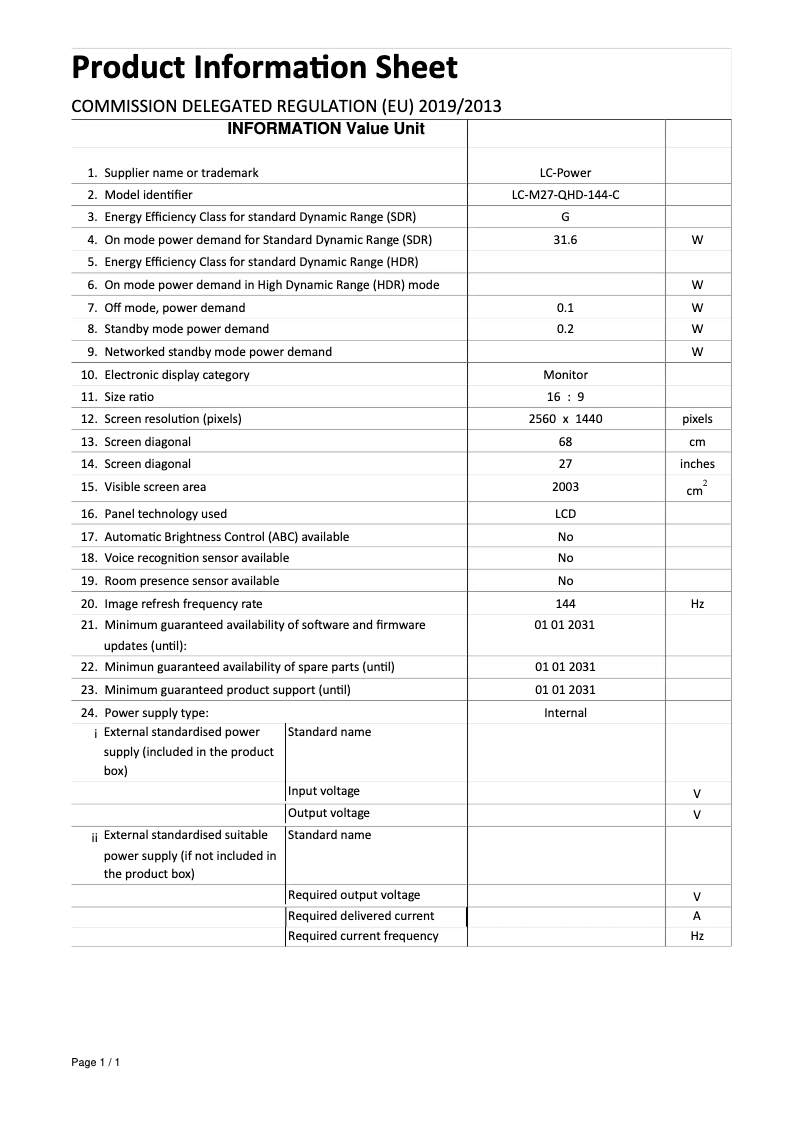 Image de la première page du manuel de l'appareil LC-M27-QHD-144-C
