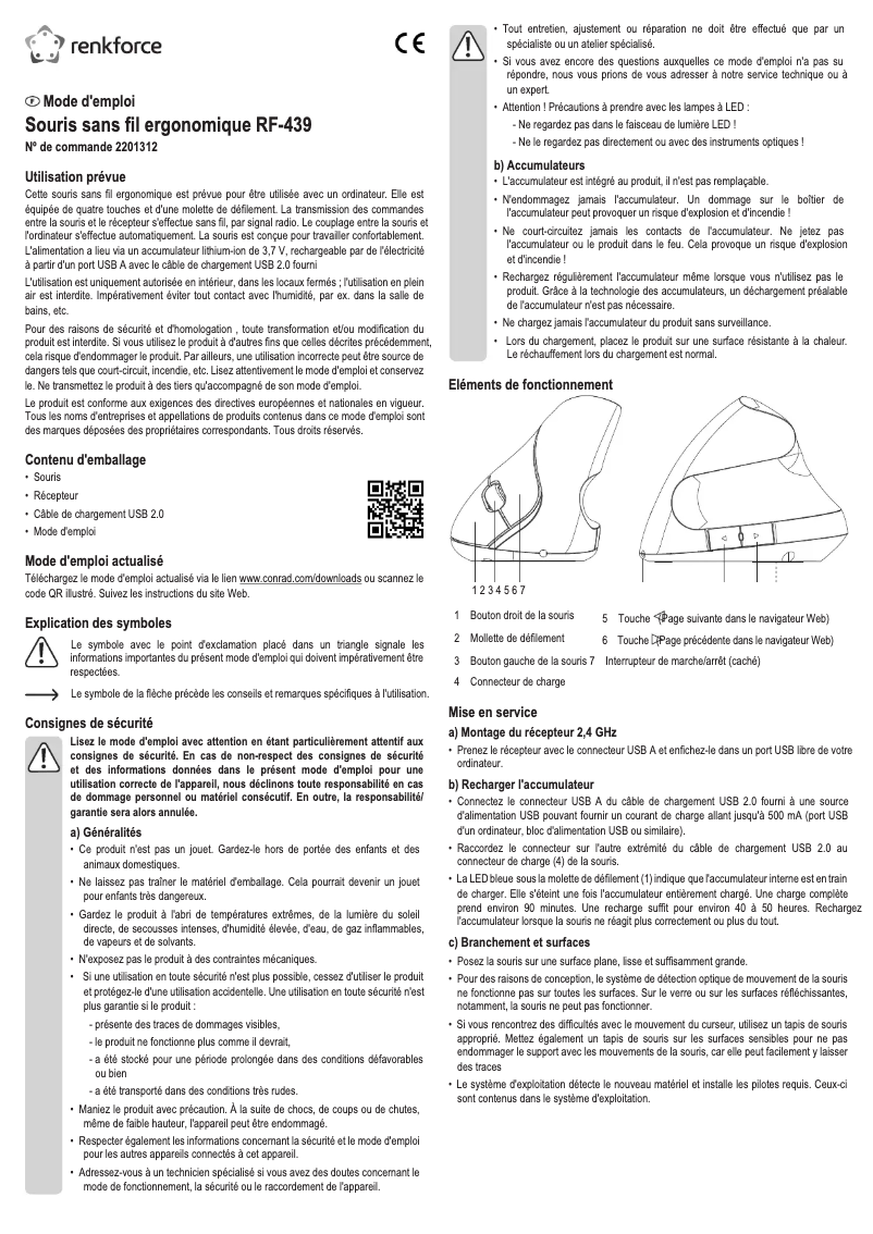 Page 1 de la notice Manuel utilisateur Renkforce RF-439