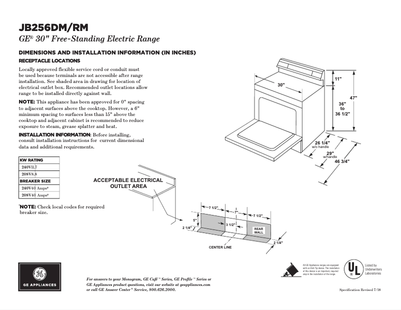 Page n°1 - Fiche technique GE JBS460DMBB