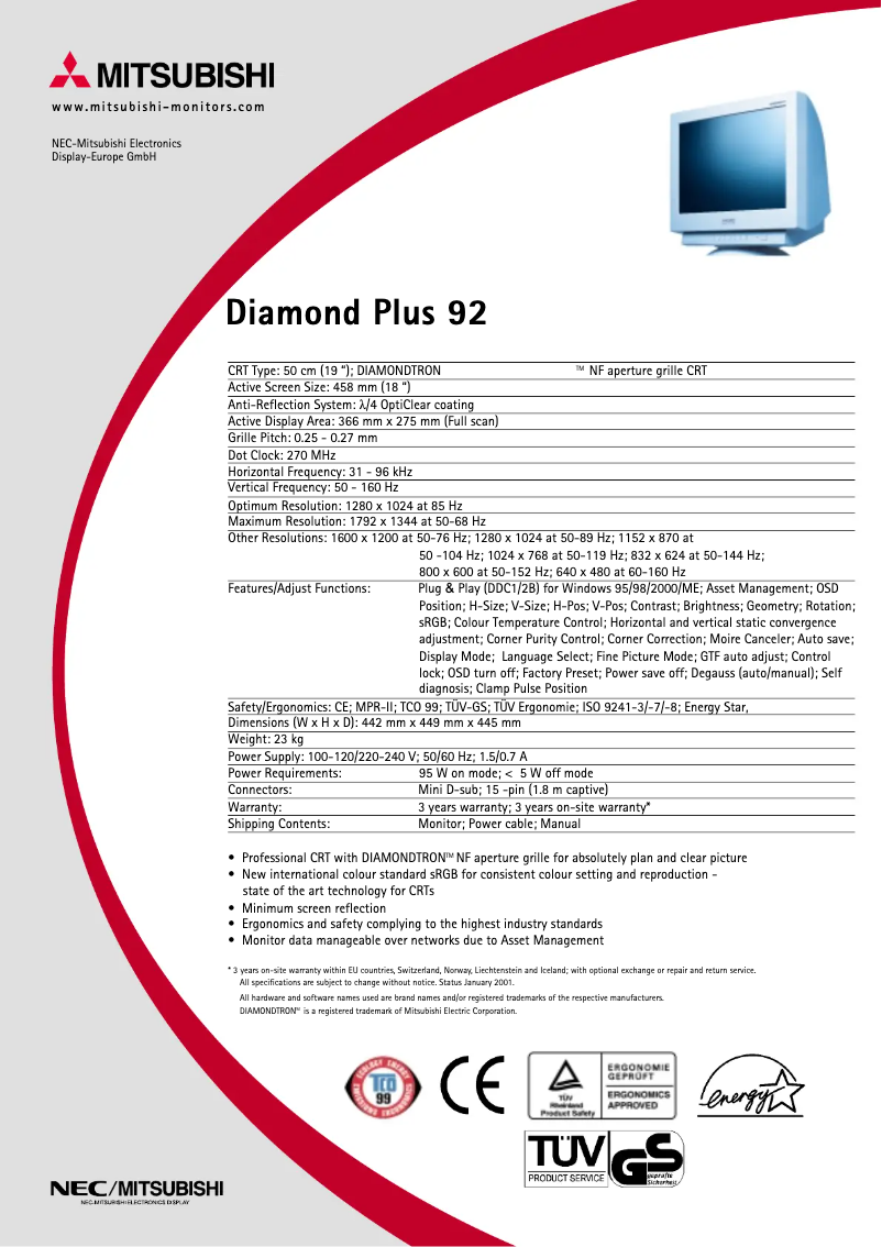 Page 1 de la notice Manuel utilisateur NEC Diamond Plus 92