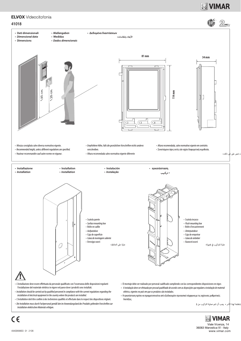 Página 1 del manual Instrucciones / montaje Vimar ELVOX 41018