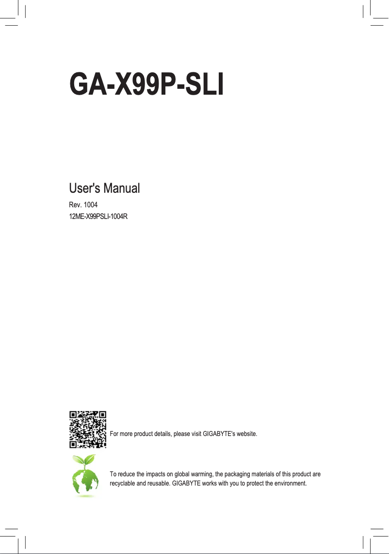 Image de la première page du manuel de l'appareil GA-X99P-SLI