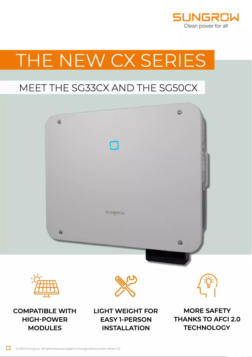 Page 1 de la notice Guide d'installation Sungrow SG33CX