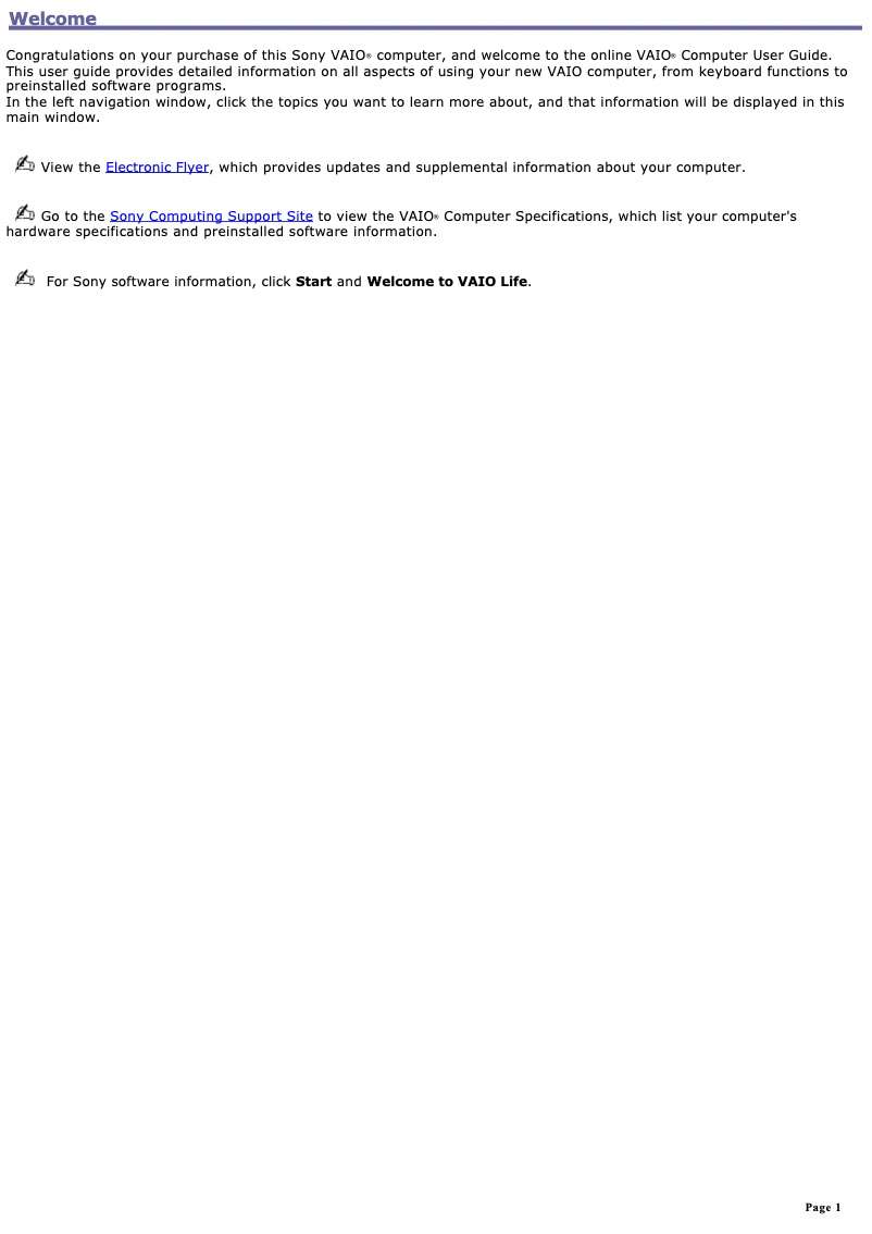 Page 1 de la notice Manuel utilisateur Sony Vaio PCG-V505DC2