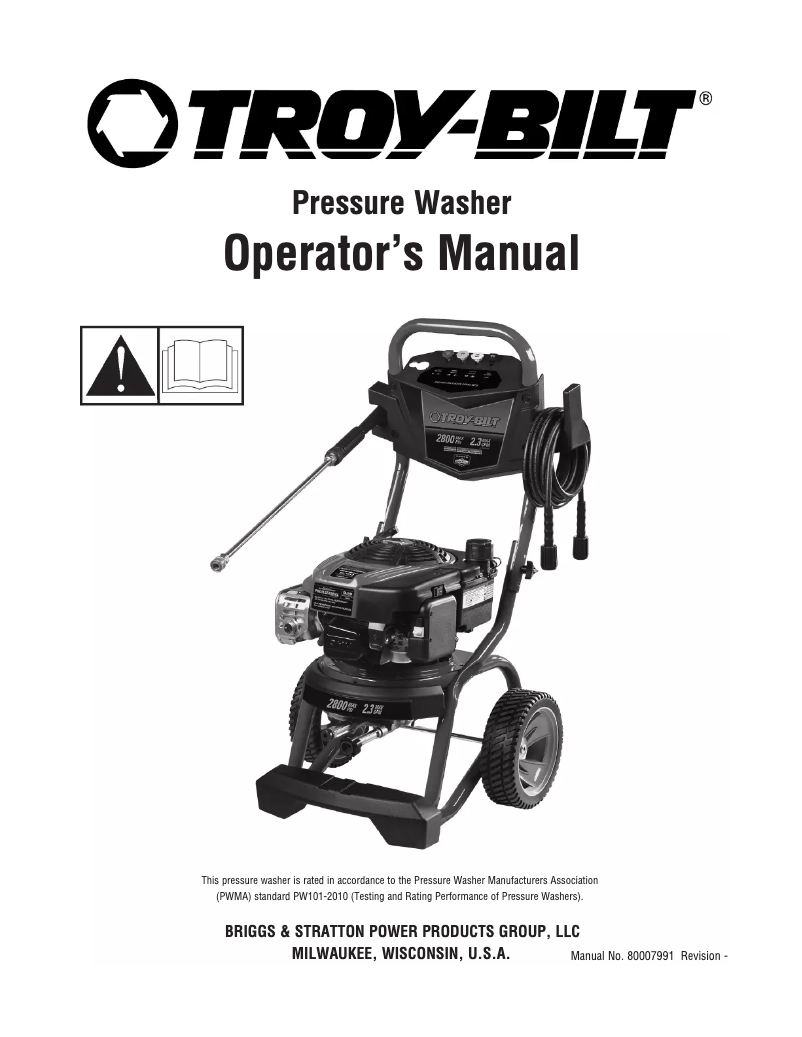 Page n°1 - Manuel utilisateur Troy-Bilt 2800 PSI 020676