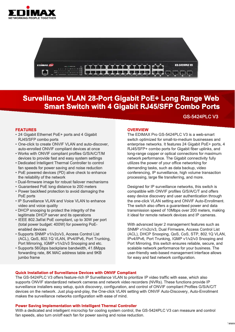 Página 1 del manual Ficha técnica Edimax GS-5424PLC V3