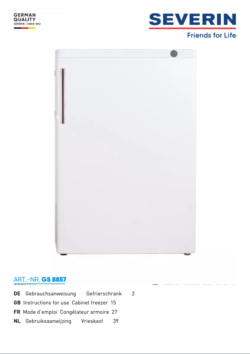 Page n°1 - Manuel utilisateur Severin GS 8857