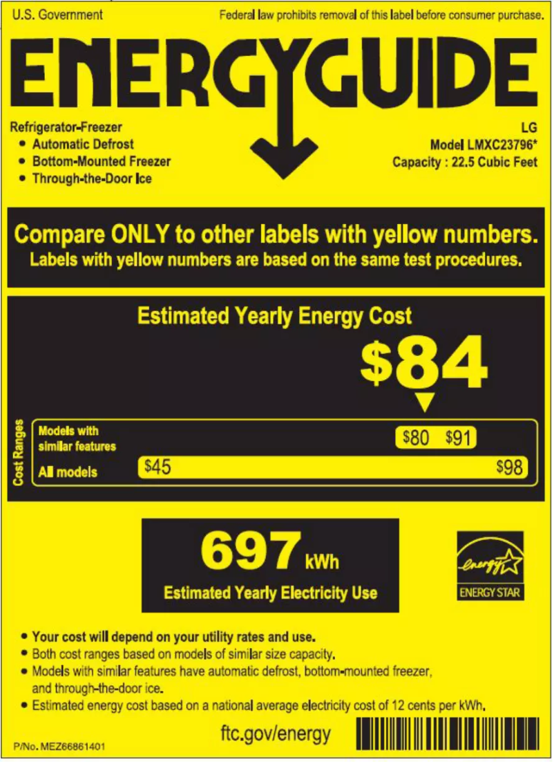 Page 1 de la notice Label énergétique LG LMXC23796D