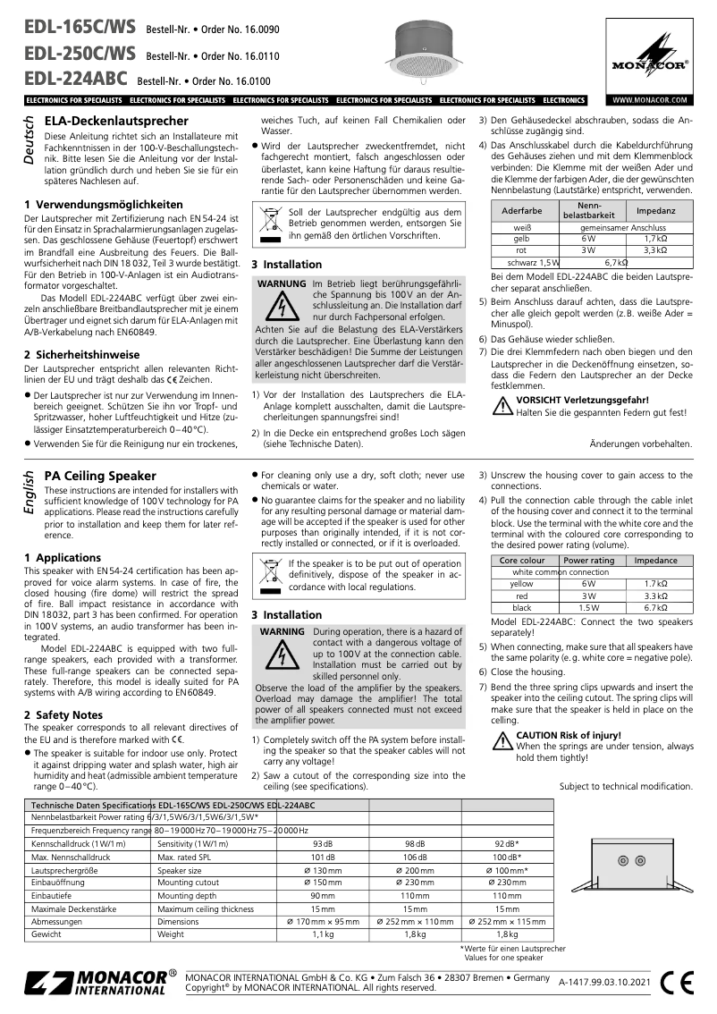 Image de la première page du manuel de l'appareil EDL-224ABC