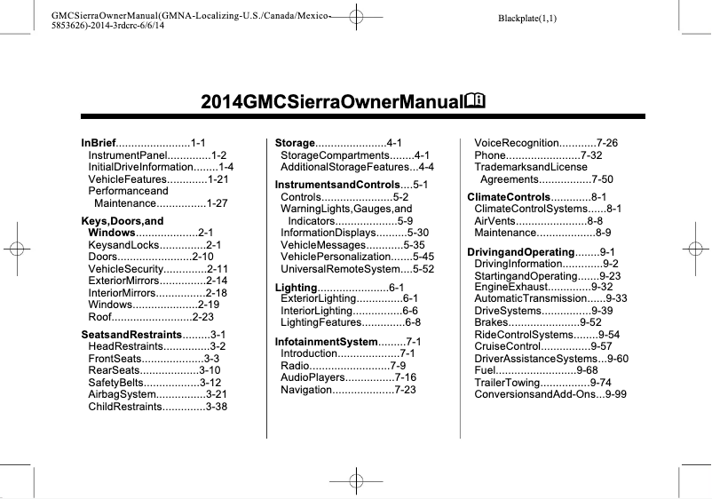 Image de la première page du manuel de l'appareil Sierra (2014)