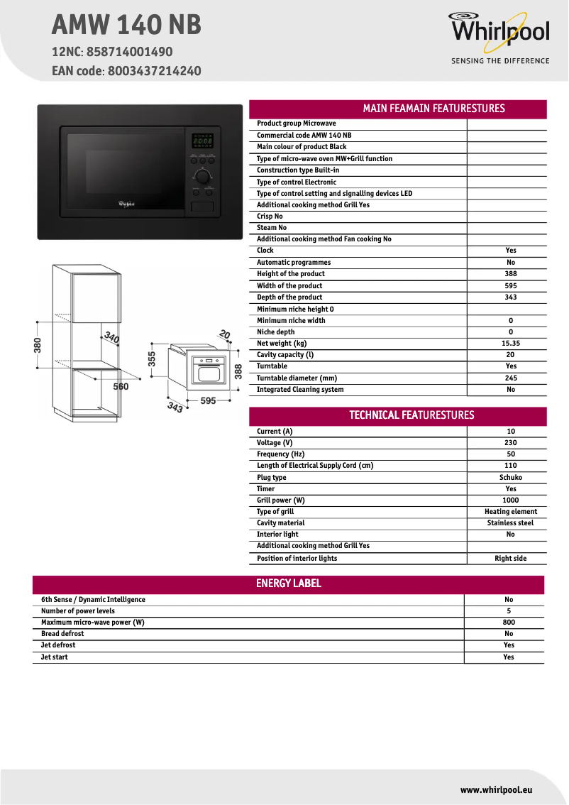Imagen de la primera página del manual del dispositivo AMW 140 NB