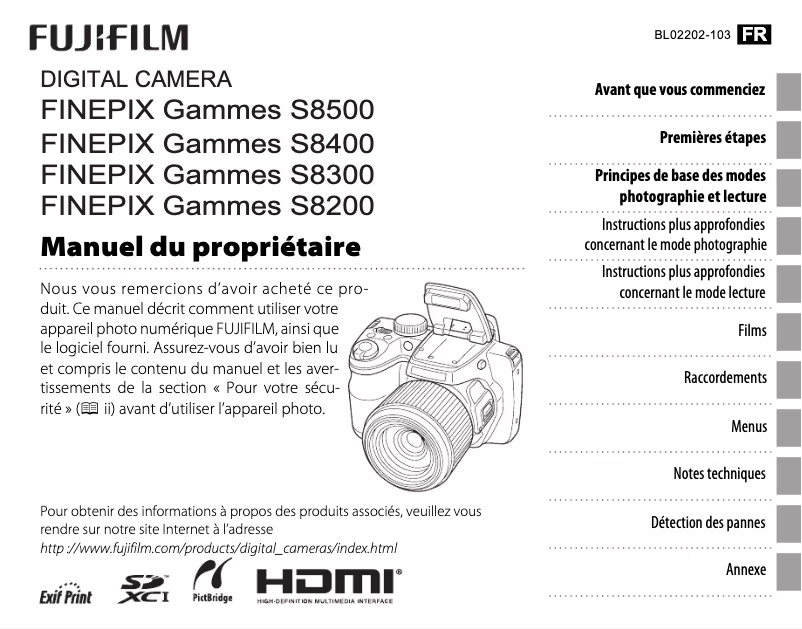 Image de la première page du manuel de l'appareil FinePix S8500