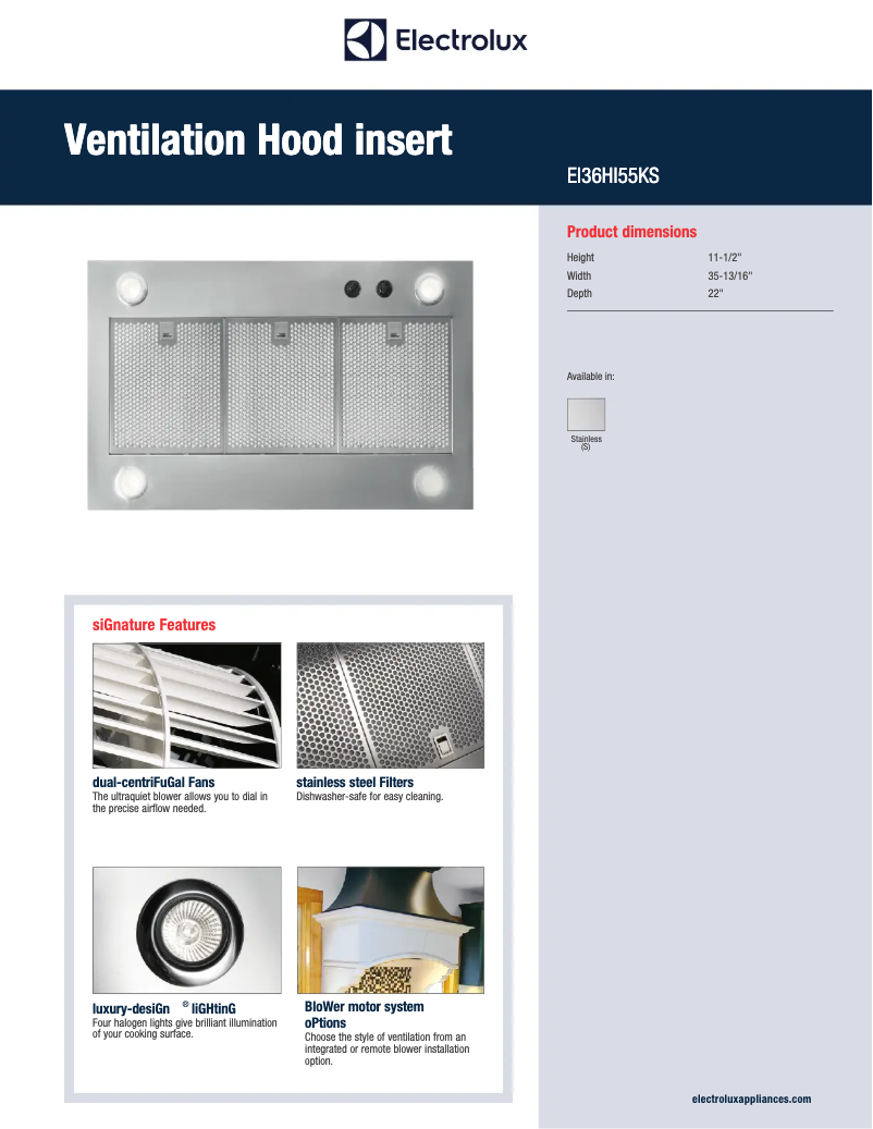 Page 1 de la notice Fiche technique Electrolux EI36HI55KS