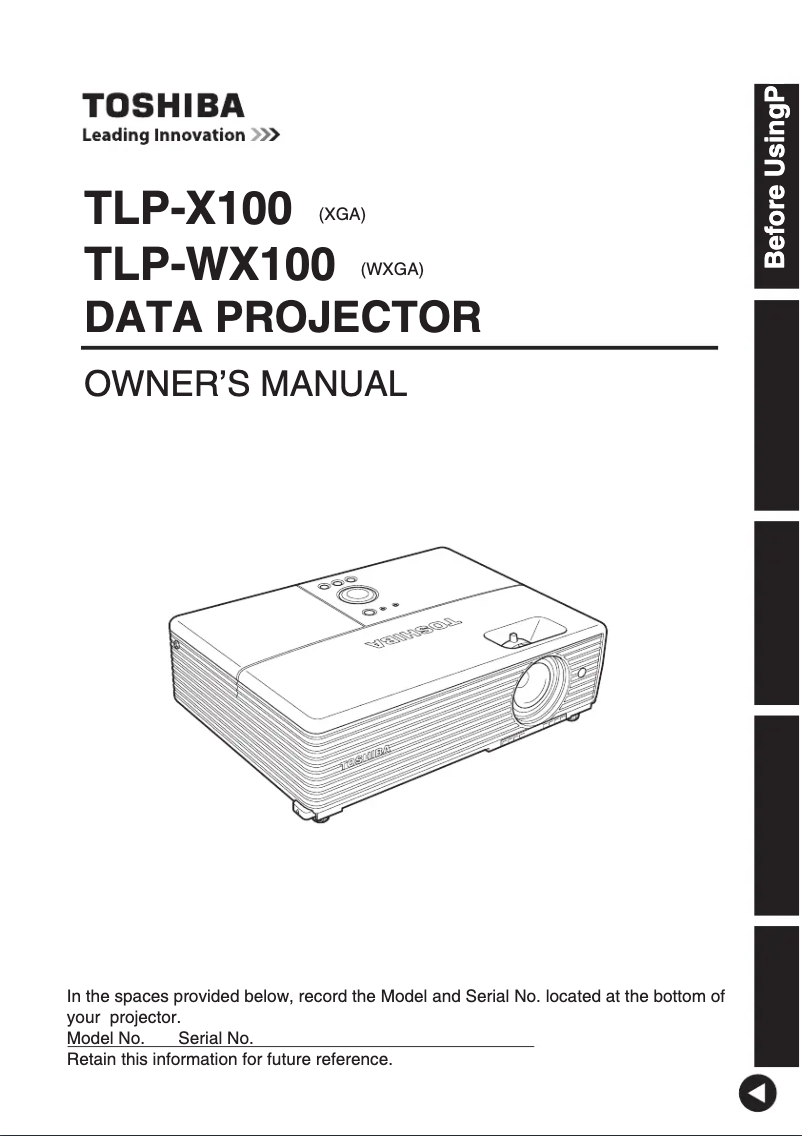 Page n°1 - Manuel utilisateur Toshiba TLP-X100