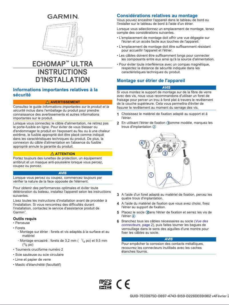 Page n°1 - Guide d'installation Garmin ECHOMAP Ultra 102sv
