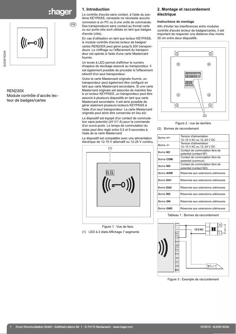 Page n°1 - Manuel utilisateur Elcom REN230X