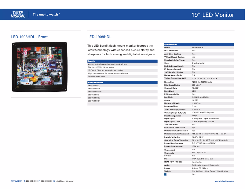 Page n°1 - Manuel utilisateur Tote Vision LED-1908HDL