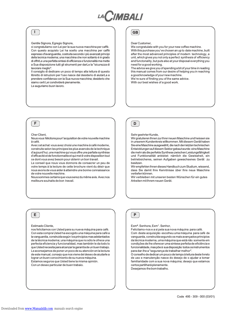 Page n°1 - Manuel utilisateur La Cimbali M32 Bistro dt1