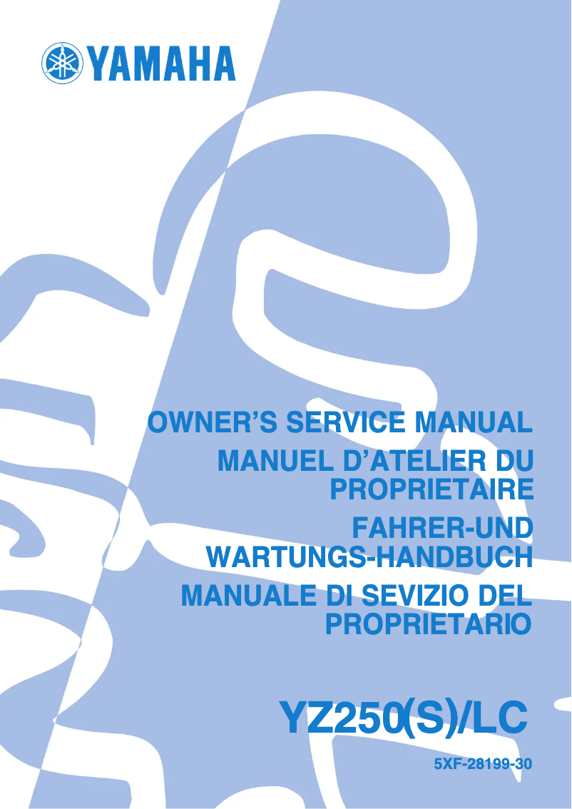 Image de la première page du manuel de l'appareil YZ250 (2003)