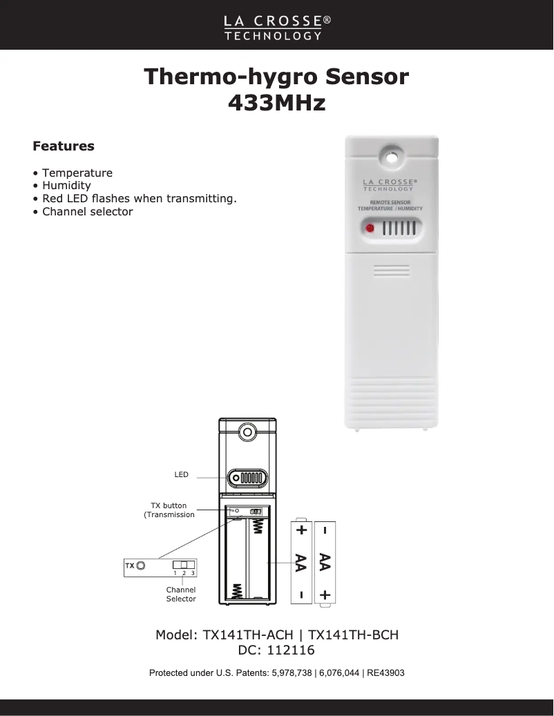 Page 1 de la notice Manuel utilisateur La Crosse Technology TX141TH-BCH