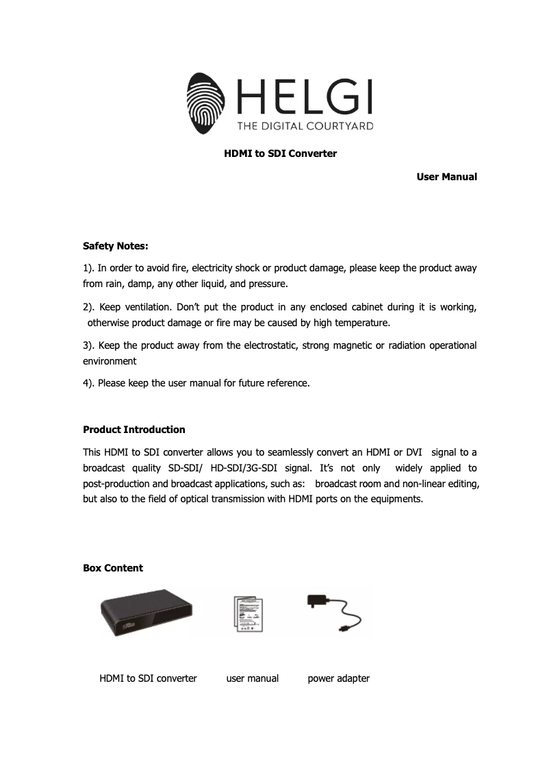 Page n°1 - Manuel utilisateur HELGI HLG0389