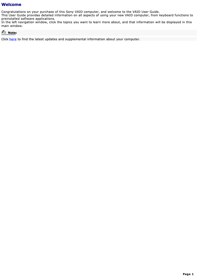 Page 1 de la notice Manuel utilisateur Sony Vaio PCG-GRX520