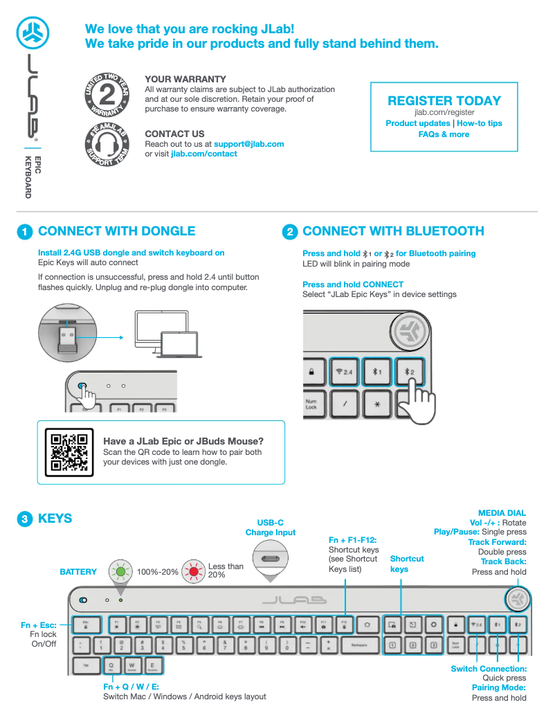 Page n°1 - Manuel utilisateur JLab Epic Keyboard