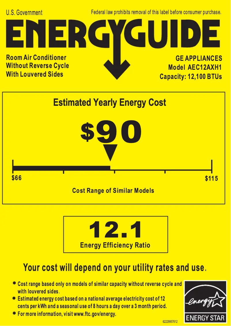 Page n°1 - Label énergétique GE AEC12AX
