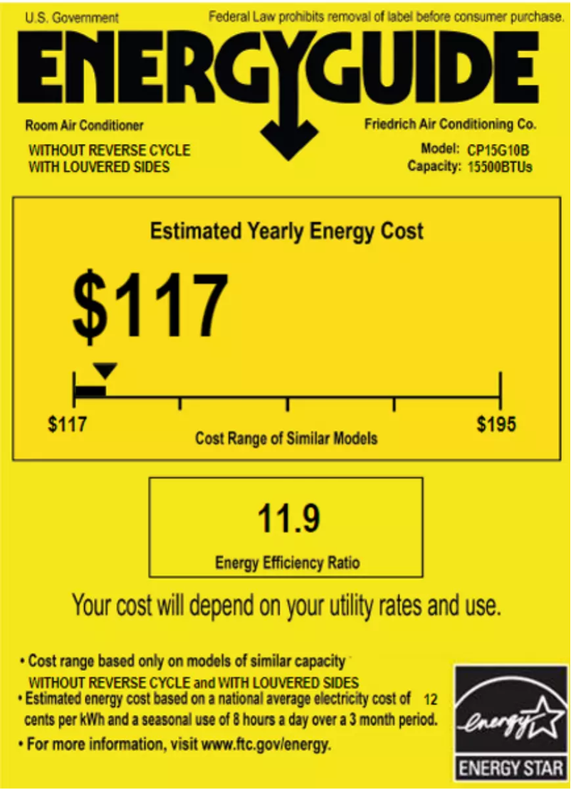 Page 1 de la notice Label énergétique Friedrich Chill CP15G10B