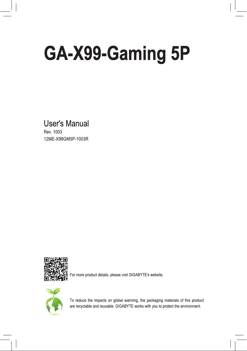 Page n°1 - Manuel utilisateur Gigabyte GA-X99-Gaming 5P