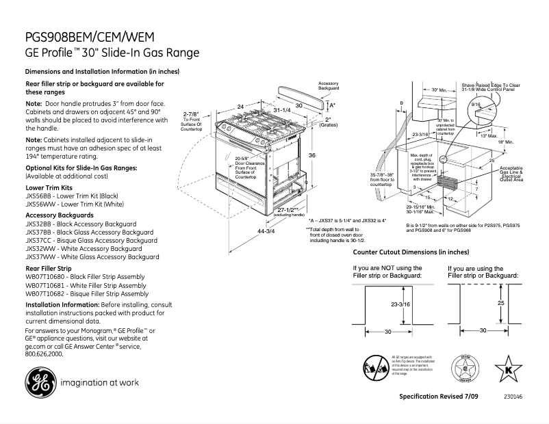Página 1 del manual Ficha técnica GE PGS908BEMBB