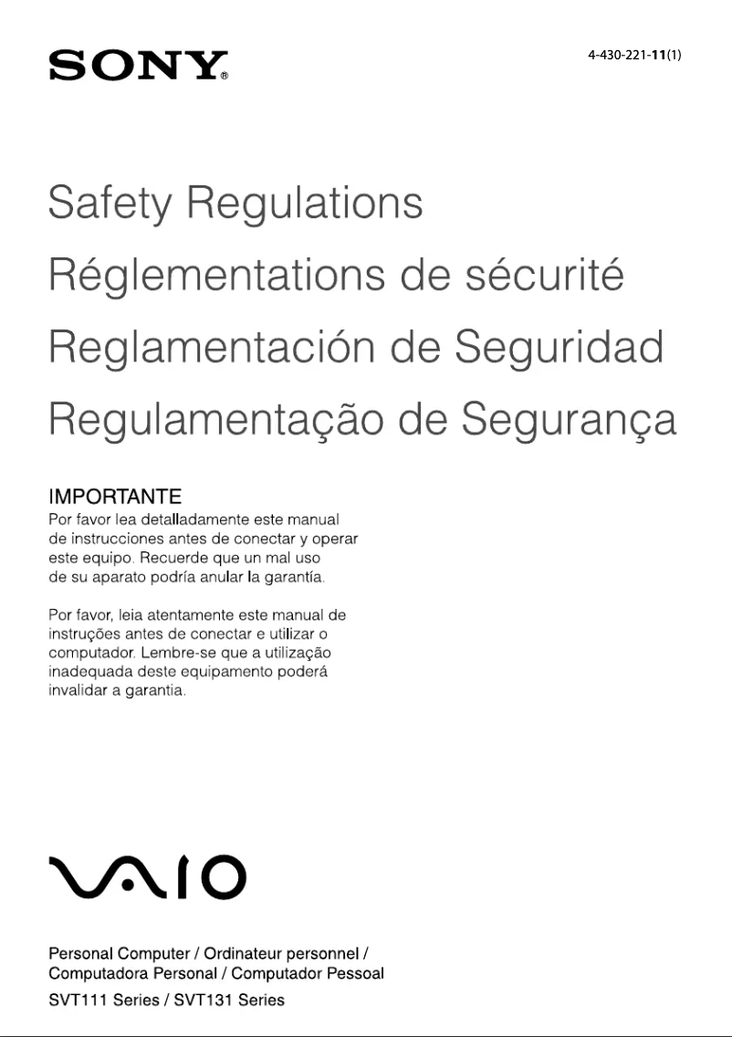 Page 1 de la notice Instructions de sécurité Sony Vaio Tab 11 SVT11115FDS