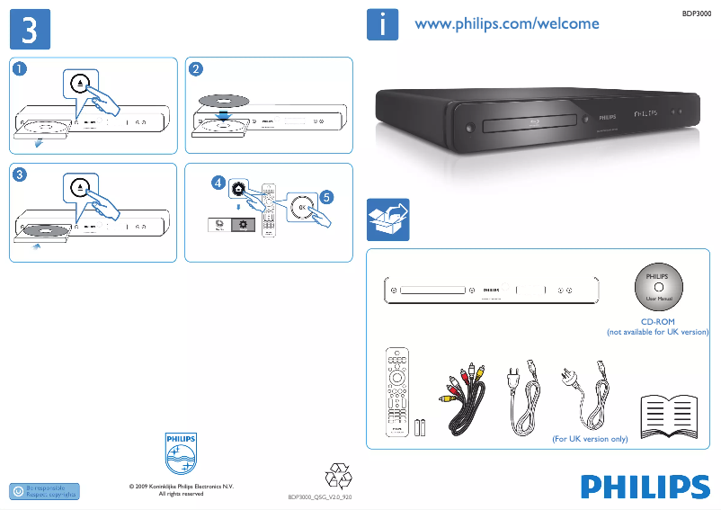 Page n°1 - Guide de démarrage rapide Philips BDP3000