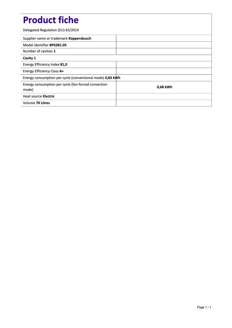 Page 1 de la notice Manuel utilisateur Küppersbusch BP6381.0S
