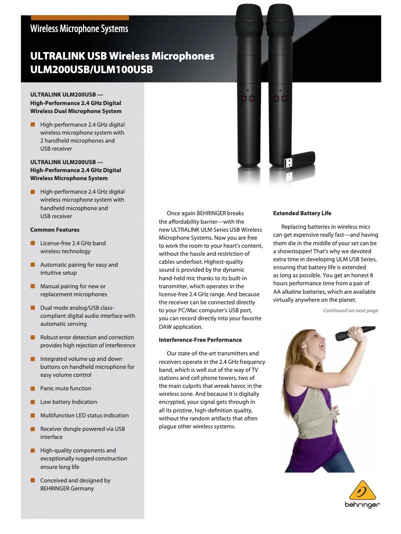 Page 1 de la notice Brochure Behringer Ultralink ULM100USB