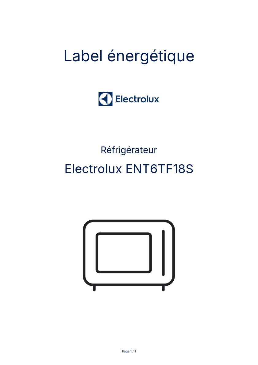 Page n°1 - Label énergétique Electrolux ENT6TF18S