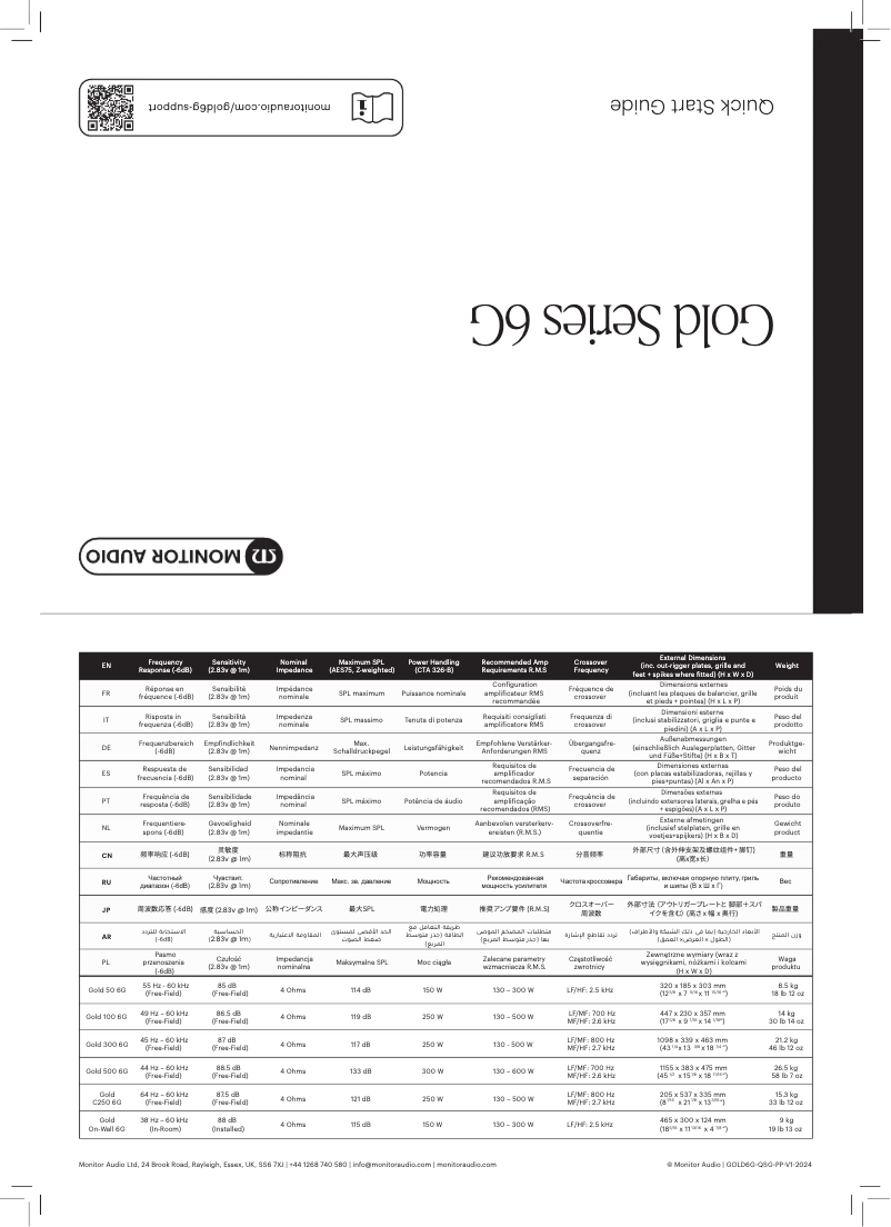 Page 1 de la notice Guide de démarrage rapide Monitor Audio Gold C250 6G