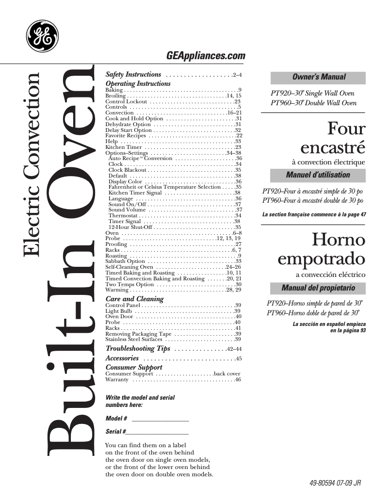 Image de la première page du manuel de l'appareil Profile PT920DPBB