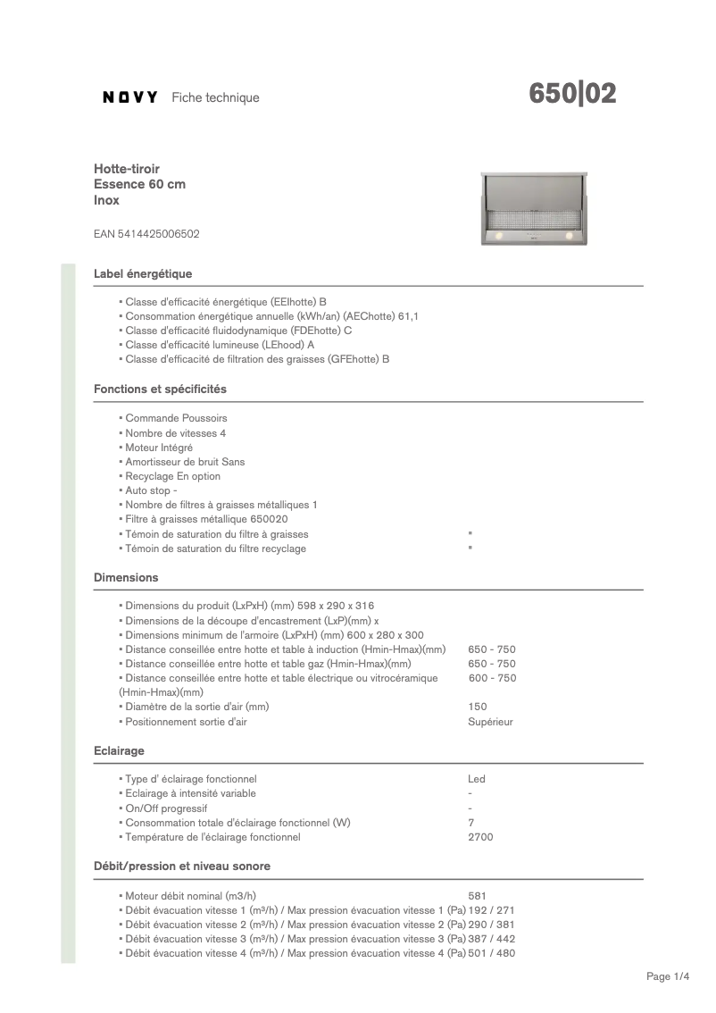 Image de la première page du manuel de l'appareil Essence 650