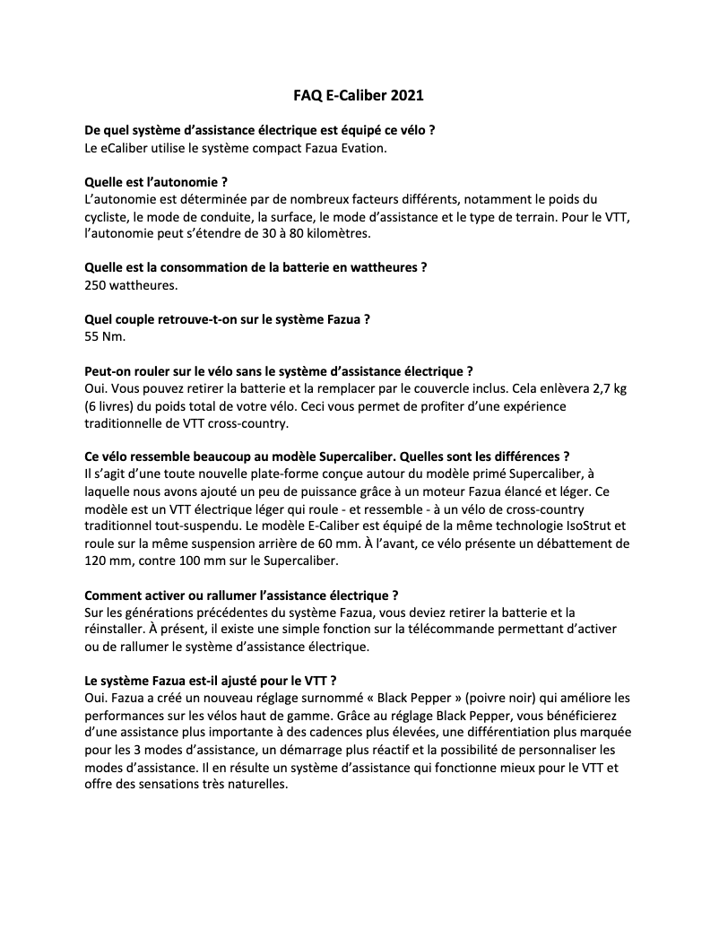 Page n°1 - FAQ Trek E-Caliber