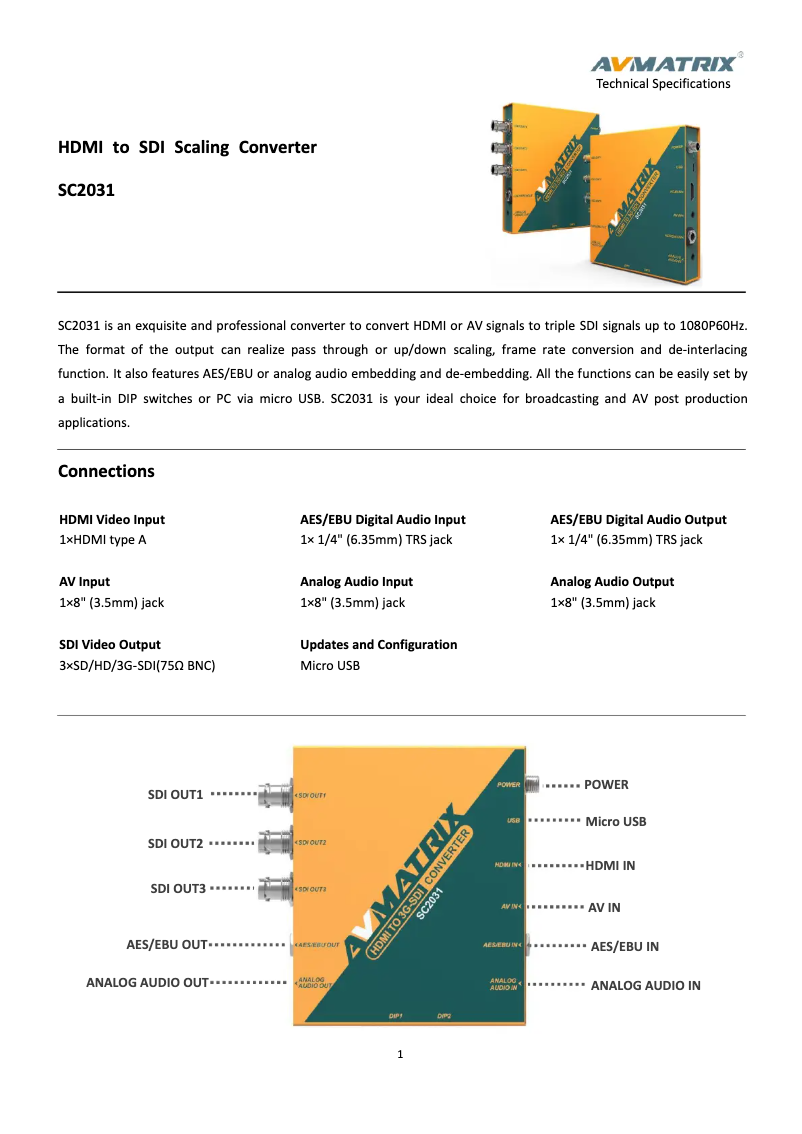 Page n°1 - Manuel utilisateur AVMATRIX SC2031