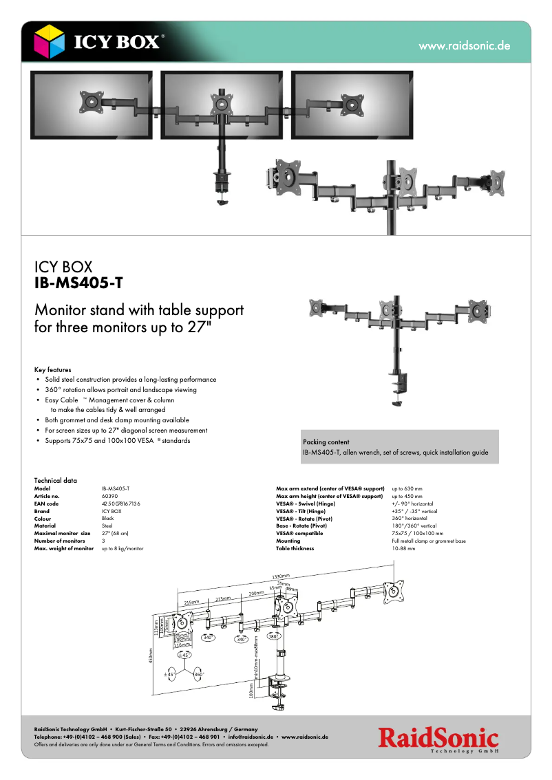 Page 1 de la notice Fiche technique Icy Box IB-MS405-T