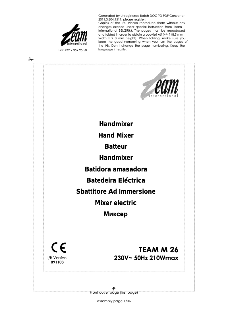 Page 1 de la notice Manuel utilisateur Team M 26