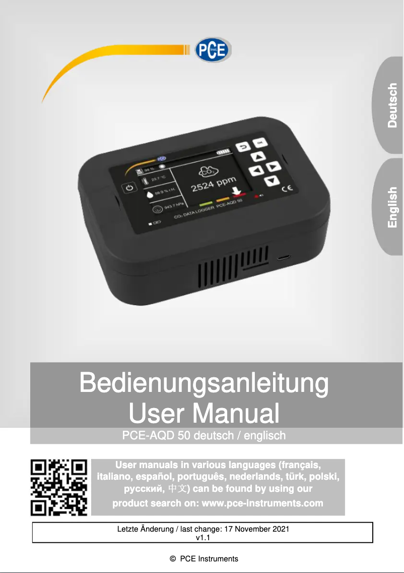 Image de la première page du manuel de l'appareil PCE-AQD 50